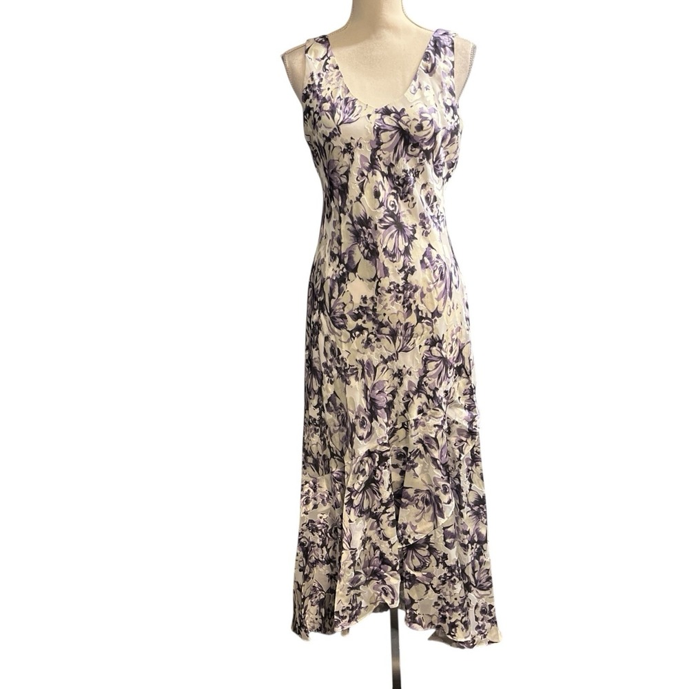 Alex Evenings Cream and Purple Floral Maxi Dress